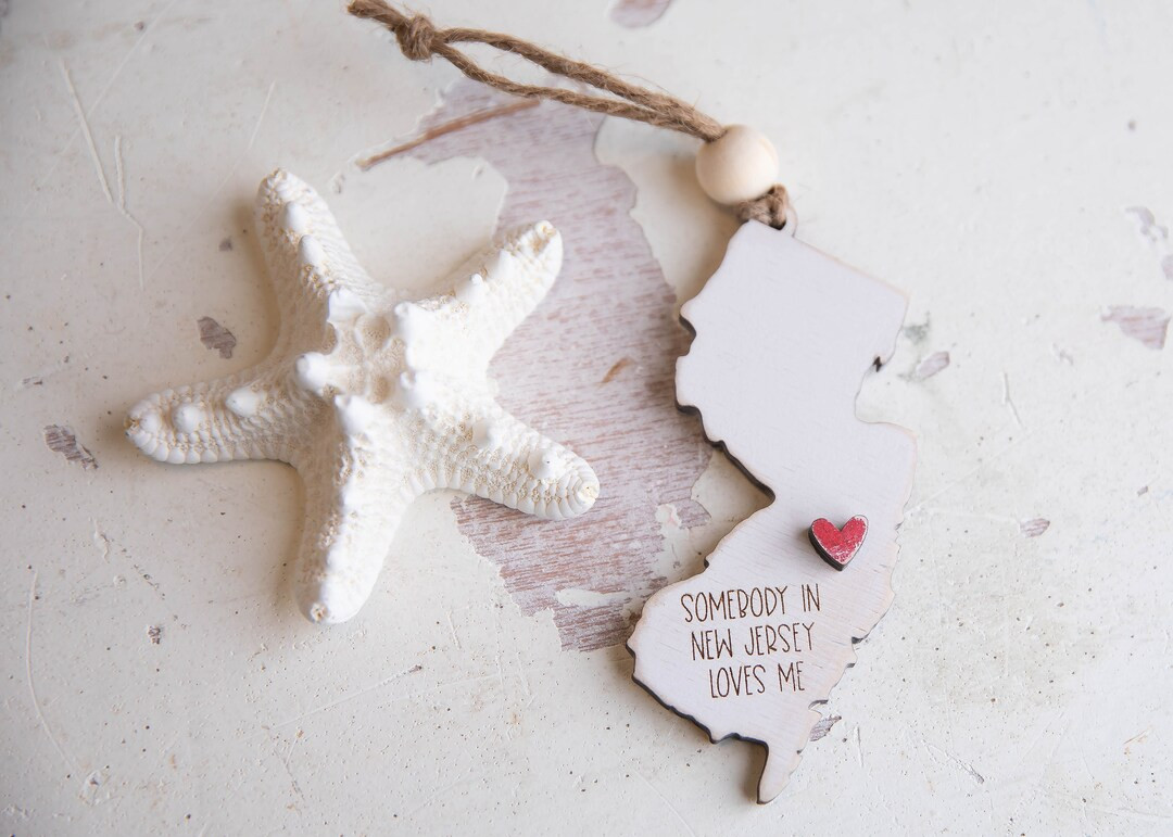 New Jersey Christmas Ornament, Distressed White NJ Cutout | Etsy (US)