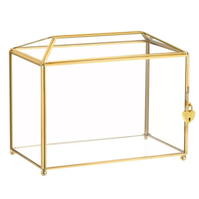 Unique Bargains Glass Wedding Clear Card Box with Lock Gold 12.59" x 5.9" x 8.85" | Target