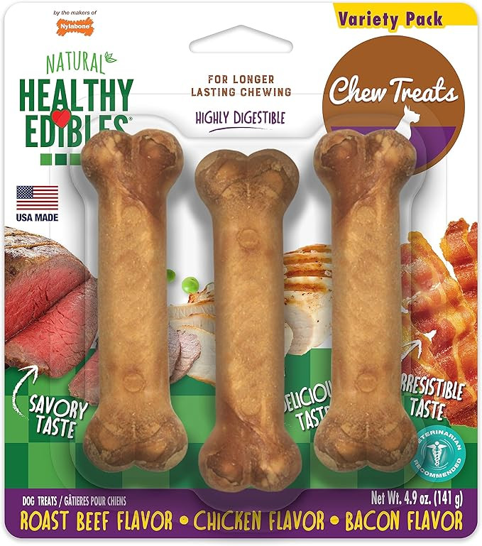 Nylabone Healthy Edibles Natural Dog Chews Long Lasting Roast Beef, Chicken & Bacon Flavor Treats... | Amazon (US)