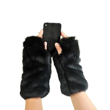 LL-partner Fingerless Fur Gloves-Smooth Furry Gloves-Soft Fuzzy Women,Girls Warmer Gloves | Amazon (US)