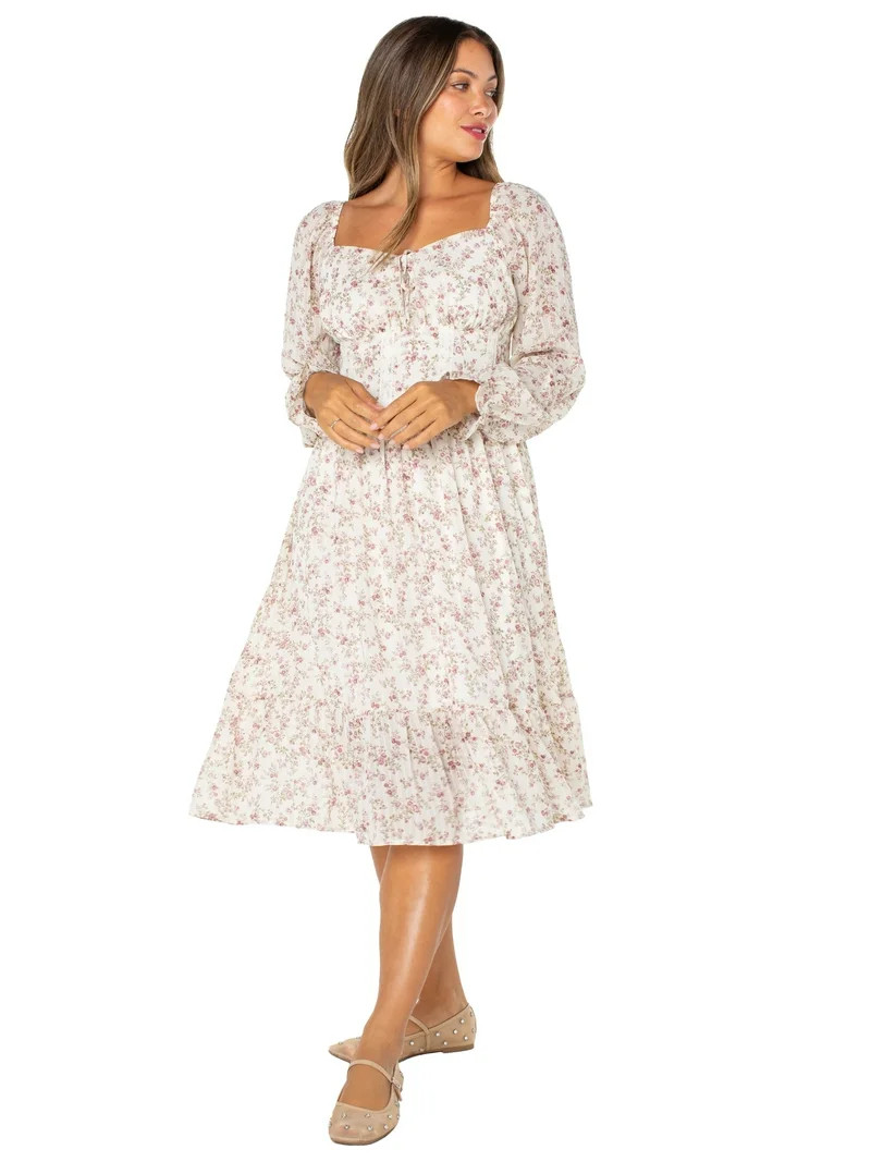 Celebrity Pink Women's and Women's Plus Long Sleeve Midi Dress, Sizes XS-4X | Walmart (US)