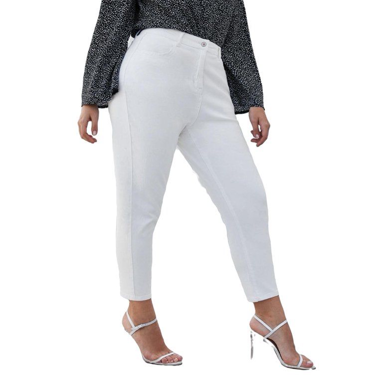 Women's Plus High Waist Stretchy Ripped Jeans White 0XL | Walmart (US)