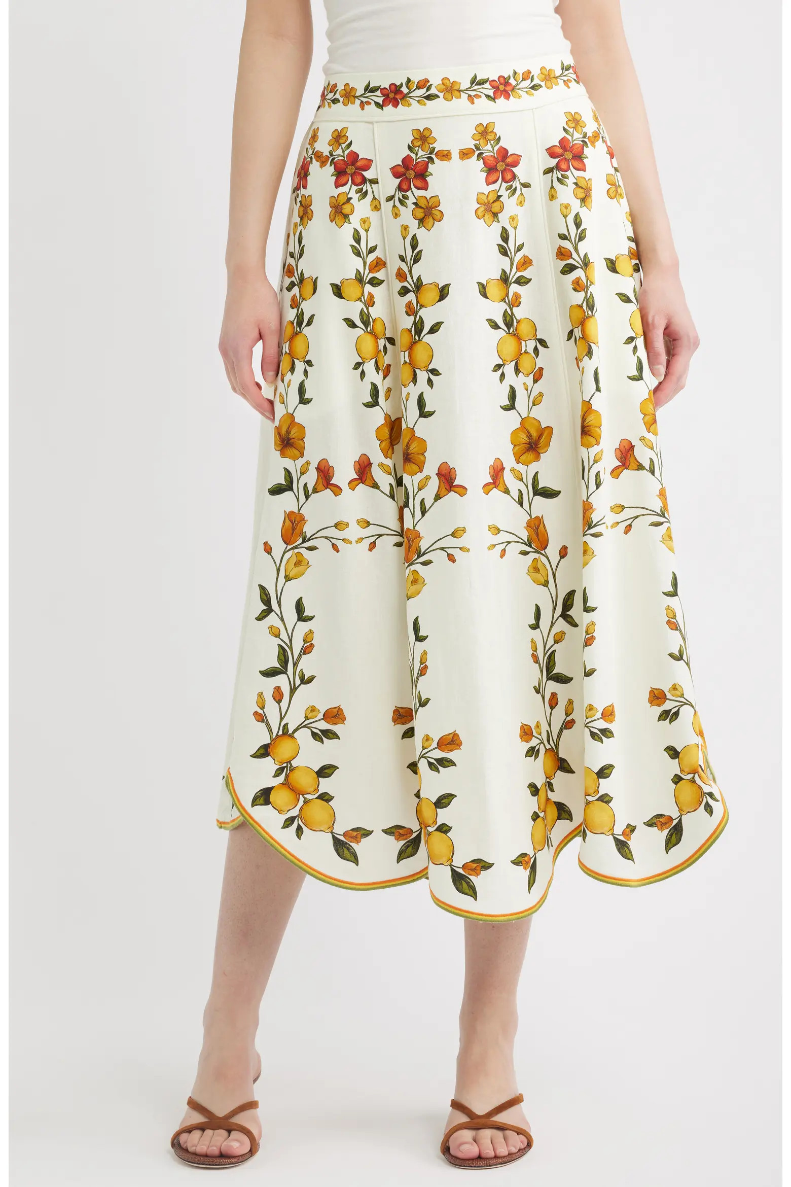 Lemon Bouquet Floral Linen Blend Midi Skirt (Women) | Nordstrom | Nordstrom