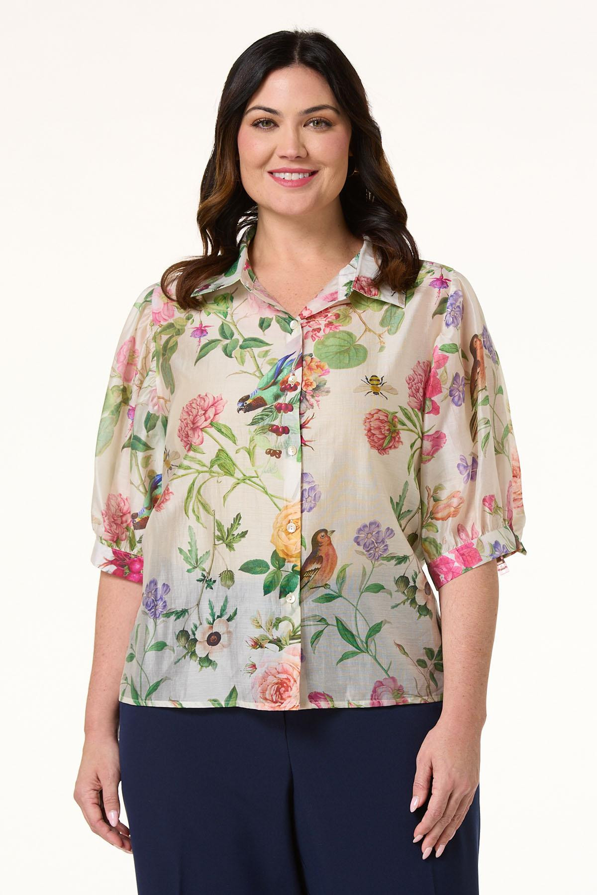 Plus Size Floral Bubble Sleeve Top | Cato Fashions