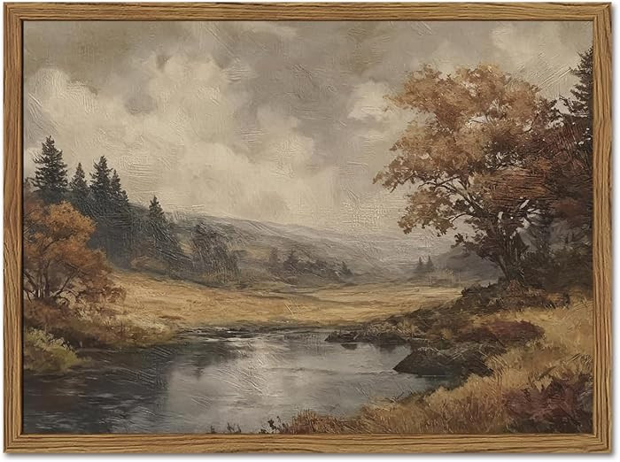 Vintage River Wall Art, Nature Forest Landscape Wall Decor Oil Painting Moody Lake Landscape Post... | Amazon (US)