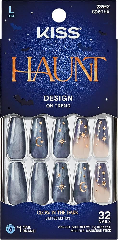 Kiss Core, Press On Nails, Nail glue included, 'Spooky Tips', Blue, Long Size, Coffin Shape, Incl... | Amazon (US)