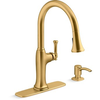 KOHLER Kanan Vibrant Brushed Moderne Brass Double Handle Pull-down Kitchen Faucet with Sprayer (D... | Lowe's