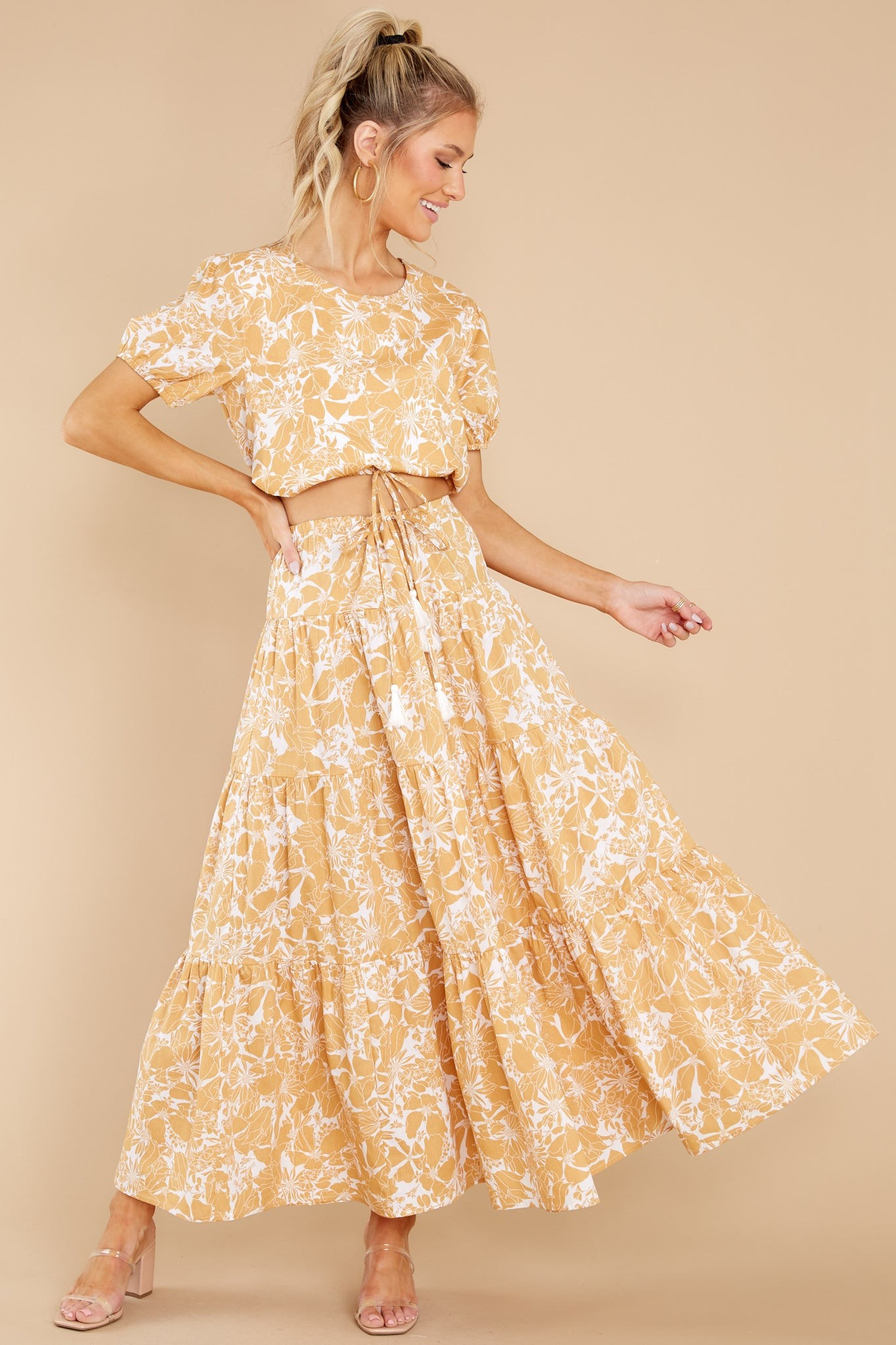You're In Luck White And Yellow Floral Print Skirt | Red Dress 