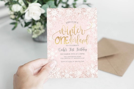 Winter Onederland Invitation Template Girl Blush Pink and - Etsy | Etsy (US)
