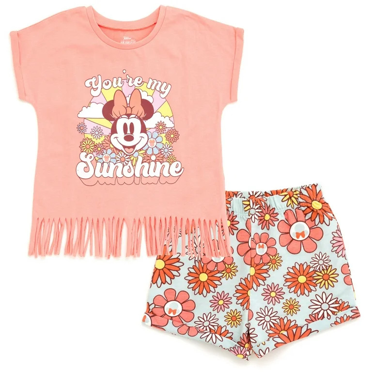 Disney Minnie Mouse Floral Toddler Girls T-Shirt and French Terry Shorts Outfit Set You're My Sun... | Walmart (US)