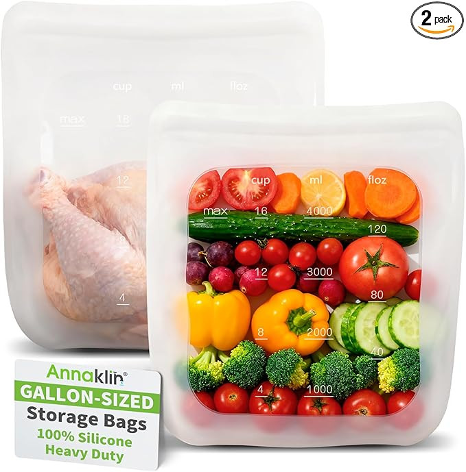 100% Silicone Gallon Freezer Bags, Extra Large Reusable 1 Gallon Silicone Storage Bags Stand-Up Z... | Amazon (US)