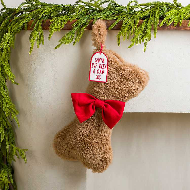 New! Brown Sherpa Dog Bone Stocking | Kirkland's Home