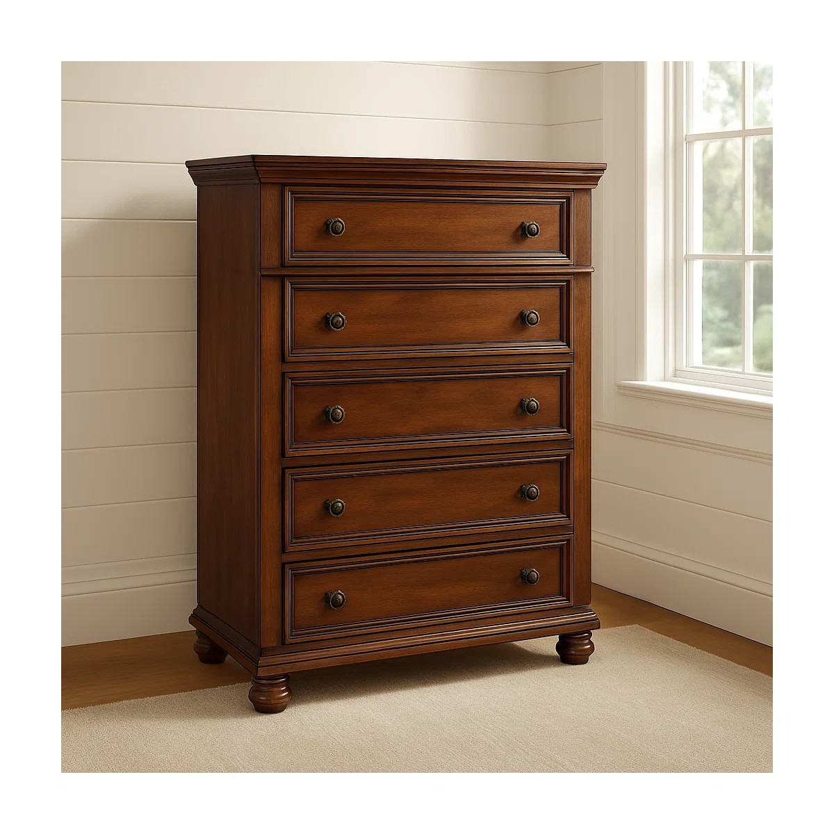 Eedie Dark Walnut 5 Drawer Chest | Wayfair North America