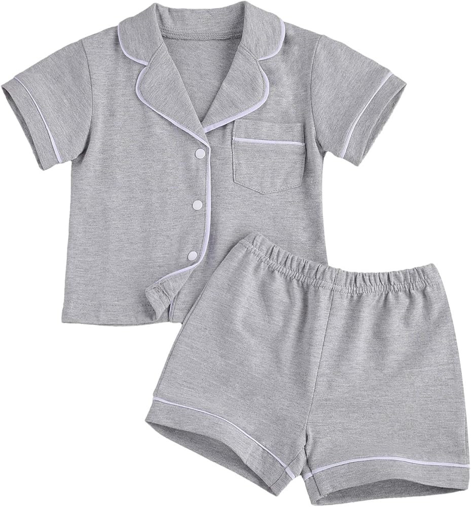 BULINGNA Kids Toddler Baby Girl Boy Summer Two Piece Pajamas Set Button Down Top with Shorts | Amazon (US)