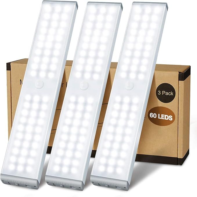 LED Closet Light, 60 LED Newest Version 4 Modes Rechargeable Motion Sensor Closet Light Under Cab... | Amazon (US)