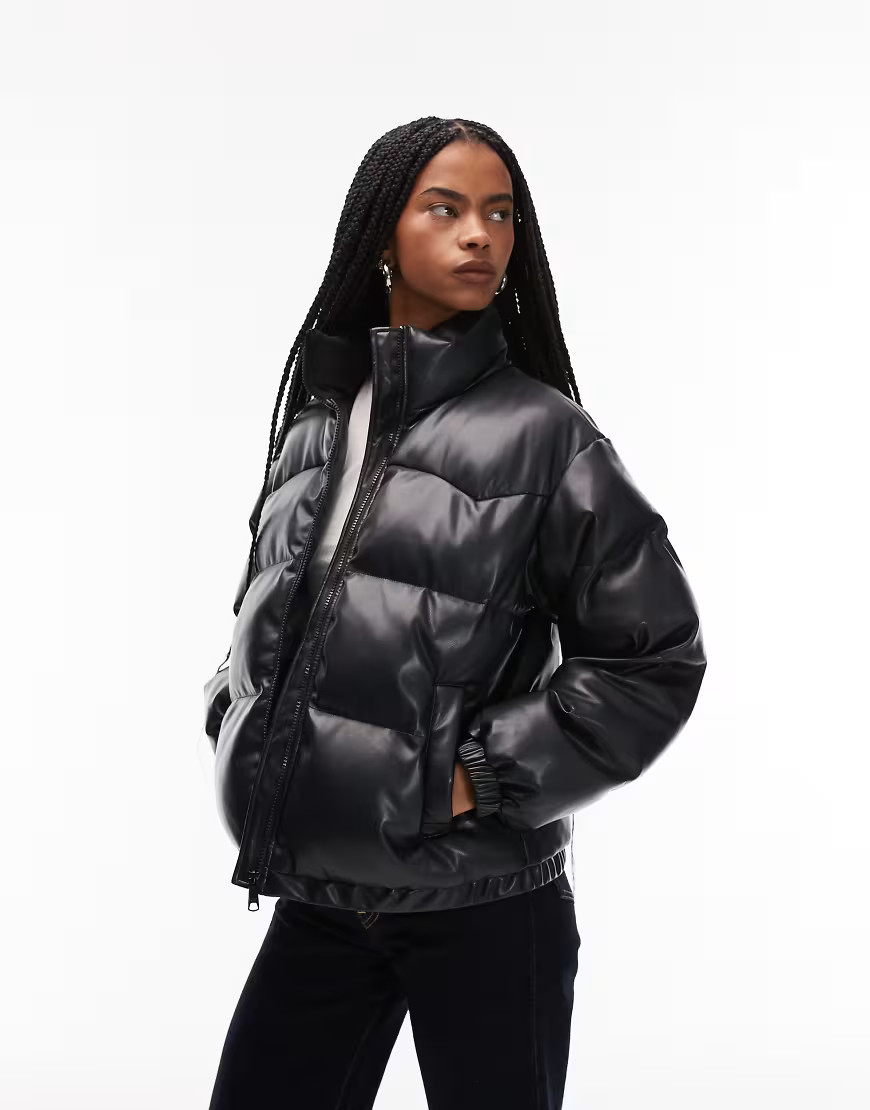 Levi's Noe faux leather western puffer jacket in black | ASOS (Global)
