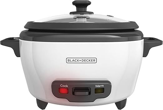 BLACK+DECKER Rice Cooker 6-Cup (Cooked) with Steaming Basket, Removable Non-Stick Bowl, White | Amazon (US)