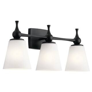 KICHLER Cosabella 24 in. 3-Light Black Contemporary Bathroom Vanity Light with Satin Etched Cased... | The Home Depot