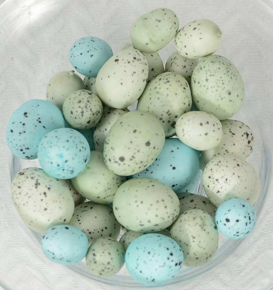 Small Artificial Bird Eggs, 36 Pieces, 75 to 1.25 Inches Long, Soft Blue and Green Speckled Eggs,... | Amazon (US)