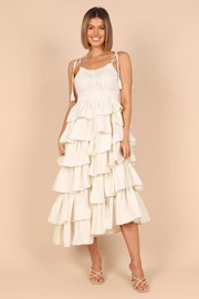 Quartz Tiered Asymmetrical Midi Dress - Cream | Petal & Pup (US)