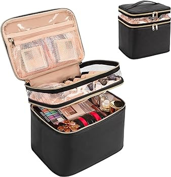 OCHEAL Large Makeup Bag, Double Layer Makeup Bag, Vertical Storage Cosmetic Case for Women/Girls ... | Amazon (US)