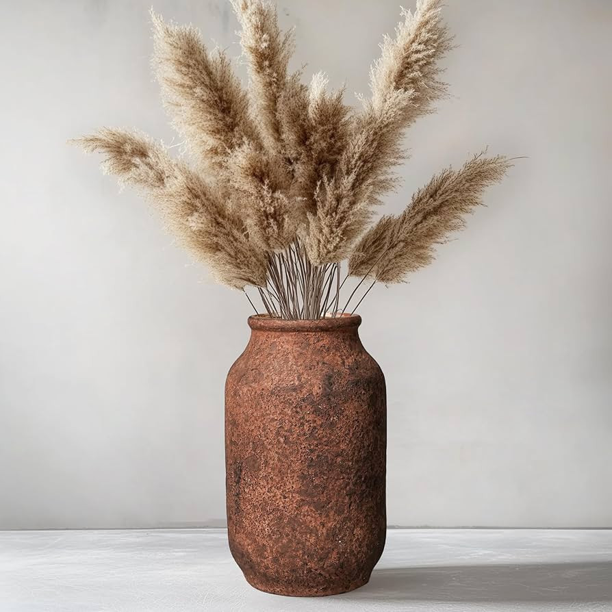 Terracotta Vase, Large Rustic Ceramic Vase, Farmhouse Decor for Living Room, Shelf, Mantle, Entry... | Amazon (US)