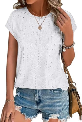 XIEERDUO Womens Tops Short Sleeve Shirts Blouses for Women Dressy Casual Cap Sleeve Tops with Cur... | Amazon (US)