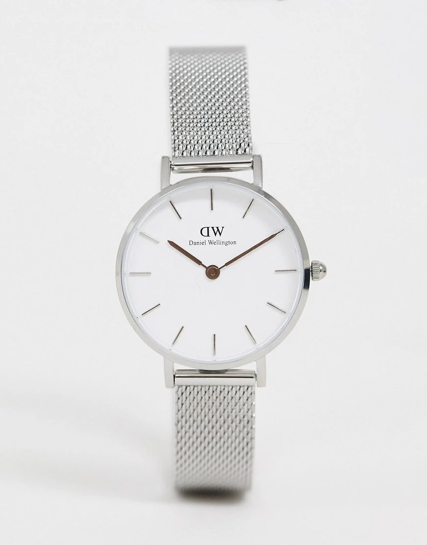 Daniel Wellington - Petite - Mesh horloge met witte wijzerplaat in zilver 28mm | ASOS (Global)