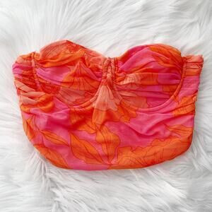 ZARA - Orange pink tropical ruched mesh underwire strapless cropped top, M | Poshmark