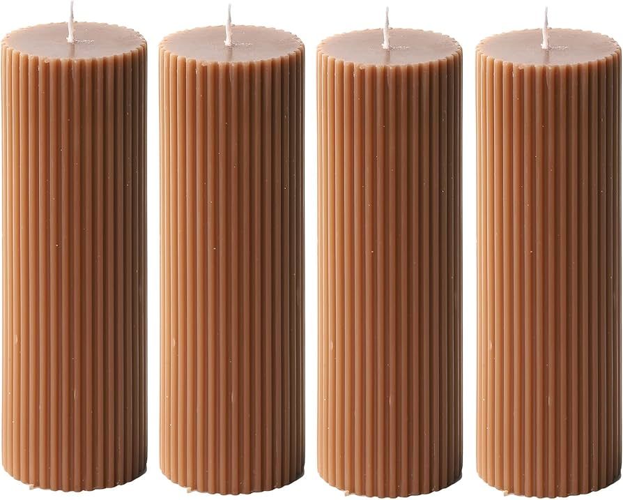 Ribbed Pillar Candles 2x6'' Inches Tall Brown Fluted Column Modern Home Décor Soy Wax Handmade U... | Amazon (US)