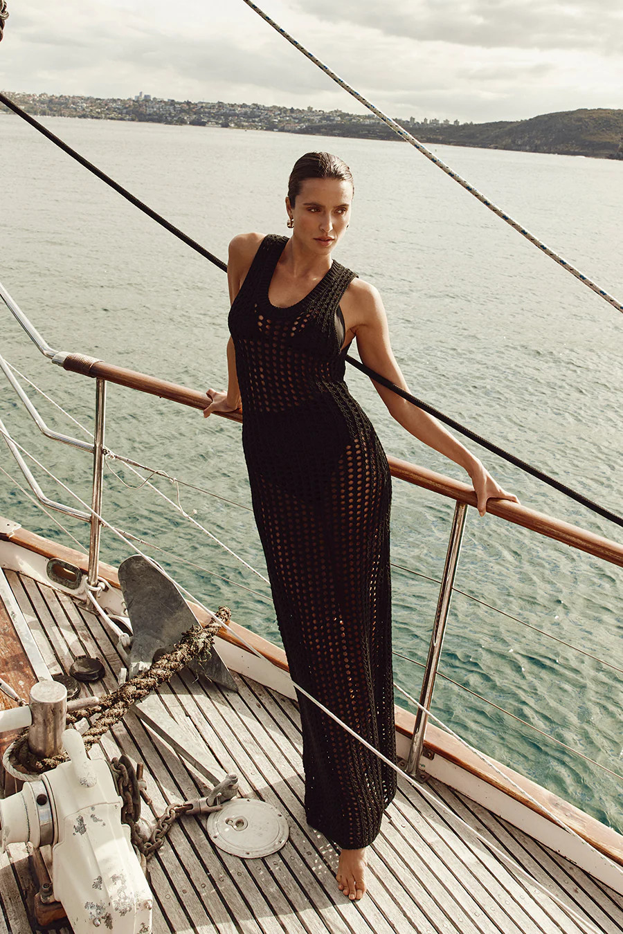 HUNTER BLACK CROCHET MAXI DRESS | DISSH