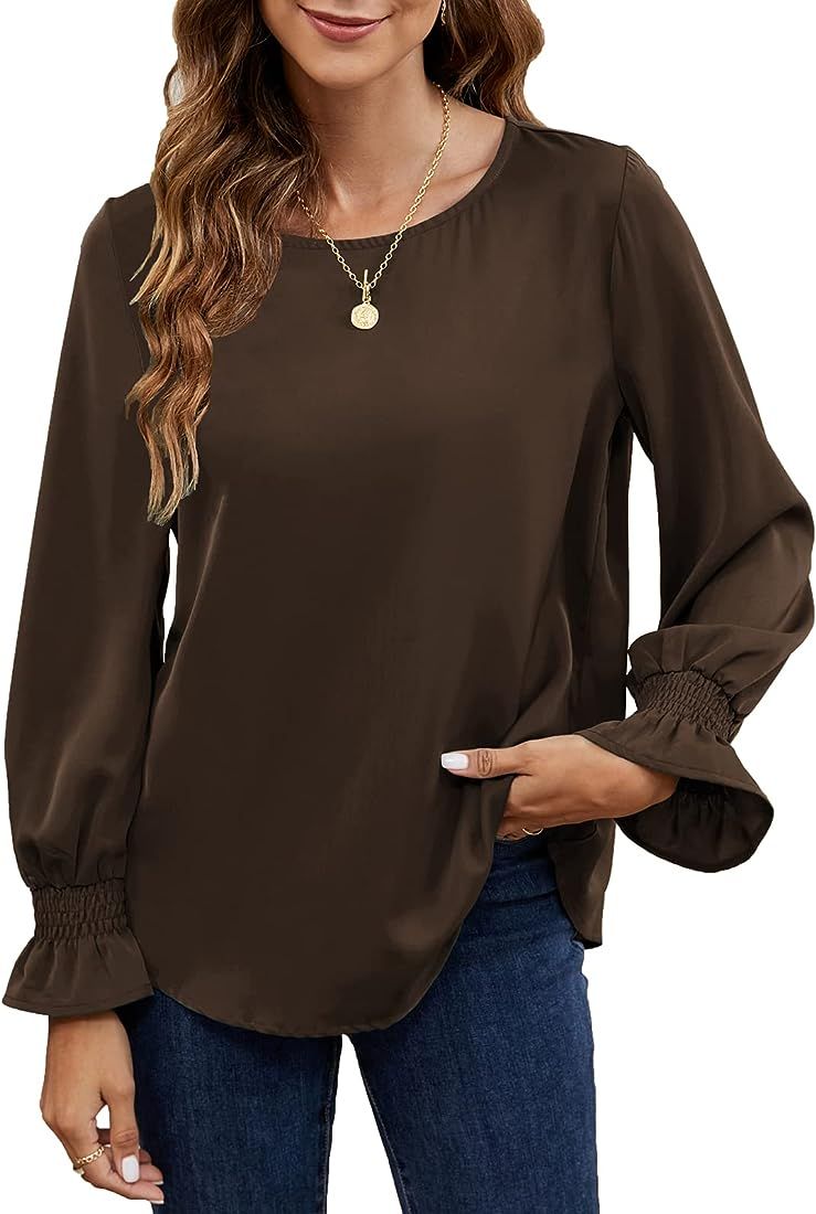 Naggoo Womens Long Sleeve Blouses Puff Sleeve Loose Casual Blouses and Tops | Amazon (US)