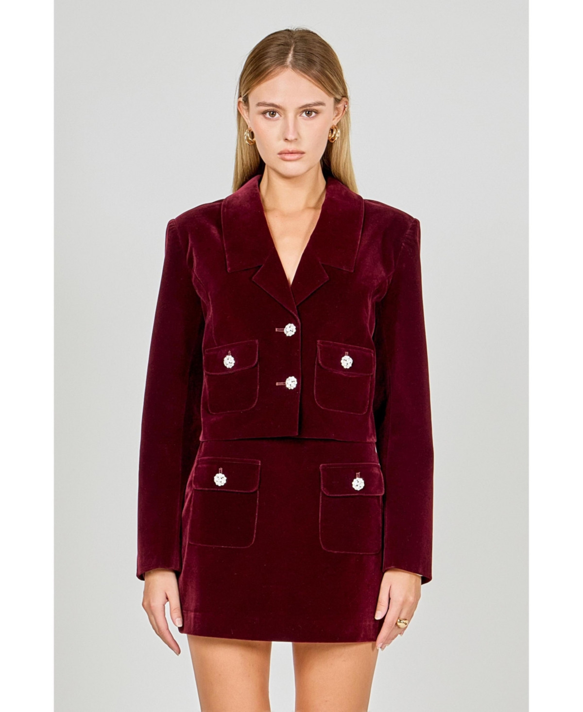 endless rose Women's Cropped Collared Blazer - Merlot | Macy's