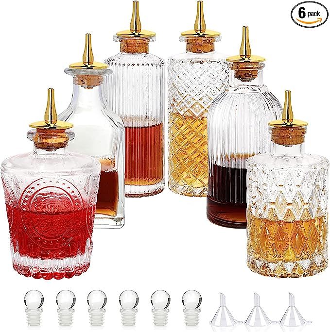Bitters Bottles Set of 6 - Glass Dasher Bottles with Dash Top and Stopper Great Dispenser Bottle ... | Amazon (US)