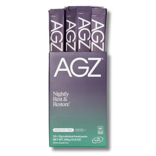 AG1 AGZ Sleep Drink – 30-Count Calming Sleep Aid Powder, Melatonin-Free Nighttime Blend with Magnesium, Ashwagandha, Saffron & Valerian – Herbal & Adaptogen Drink Mix (Chocolate Mint) | Amazon (US)