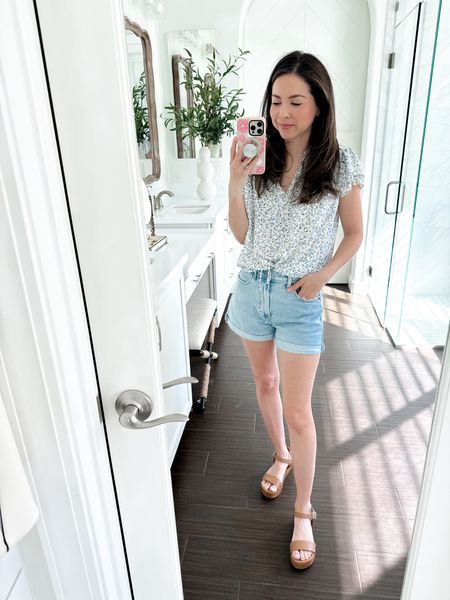 Floral top and jean short outfit for spring - shorts 25 - floral top xsmall- Amazon sandals 

#LTKfindsunder50 #LTKstyletip