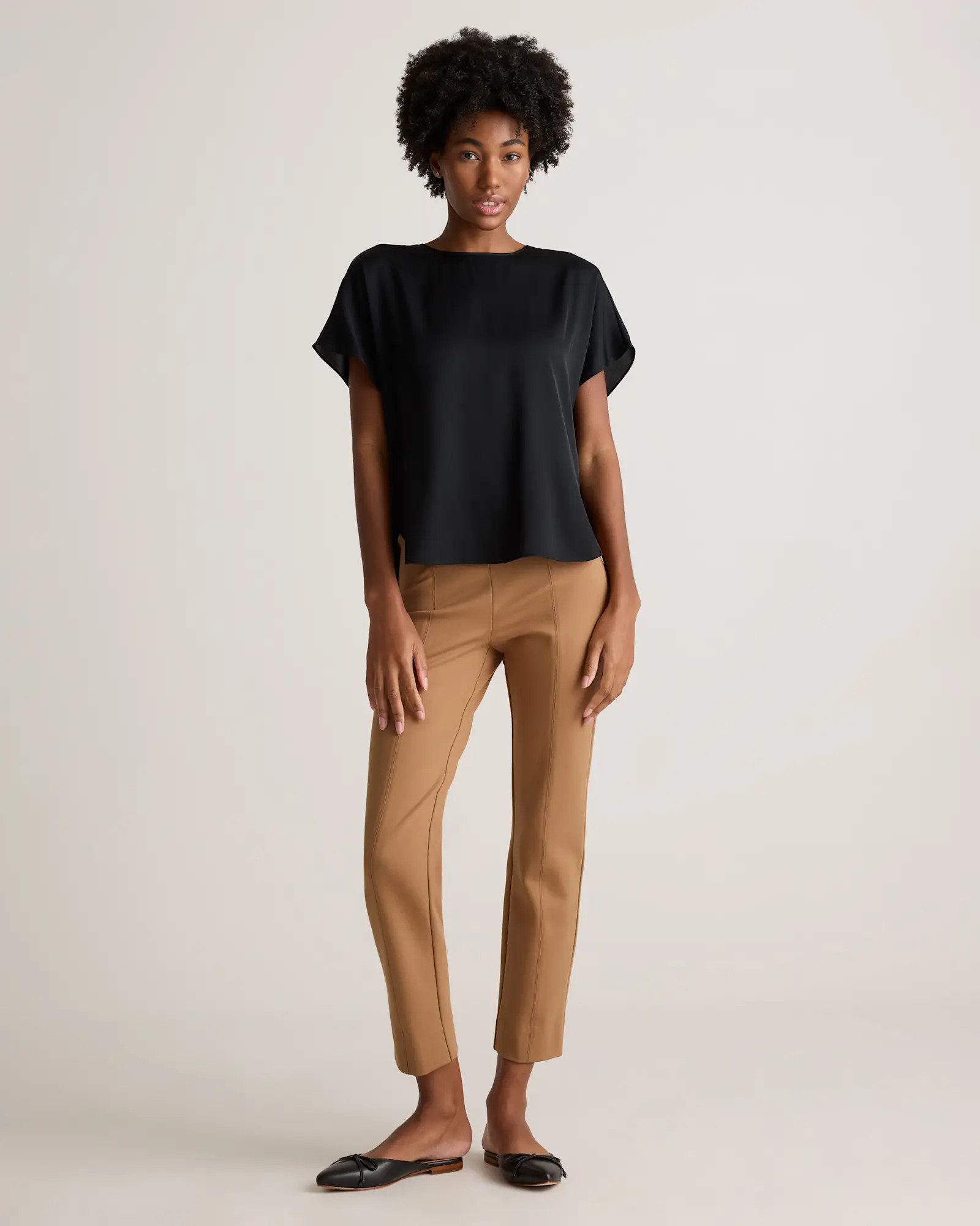 Washable Stretch Silk Split Hem Tee | Quince