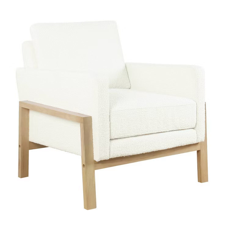 Wood Frame Accent Chair Cream Boucle - HomePop | Target