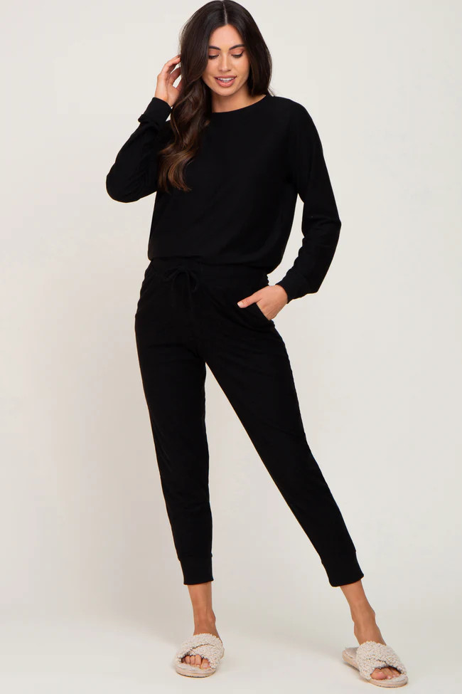Black Soft Knit Long Sleeve Maternity Set | PinkBlush Maternity