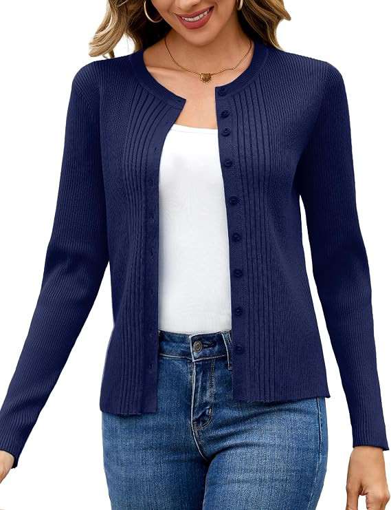 Totatuit Womens Button Down Cardigan Long Sleeve Casual Crewneck Knit Cardigans Sweater Tops | Amazon (US)