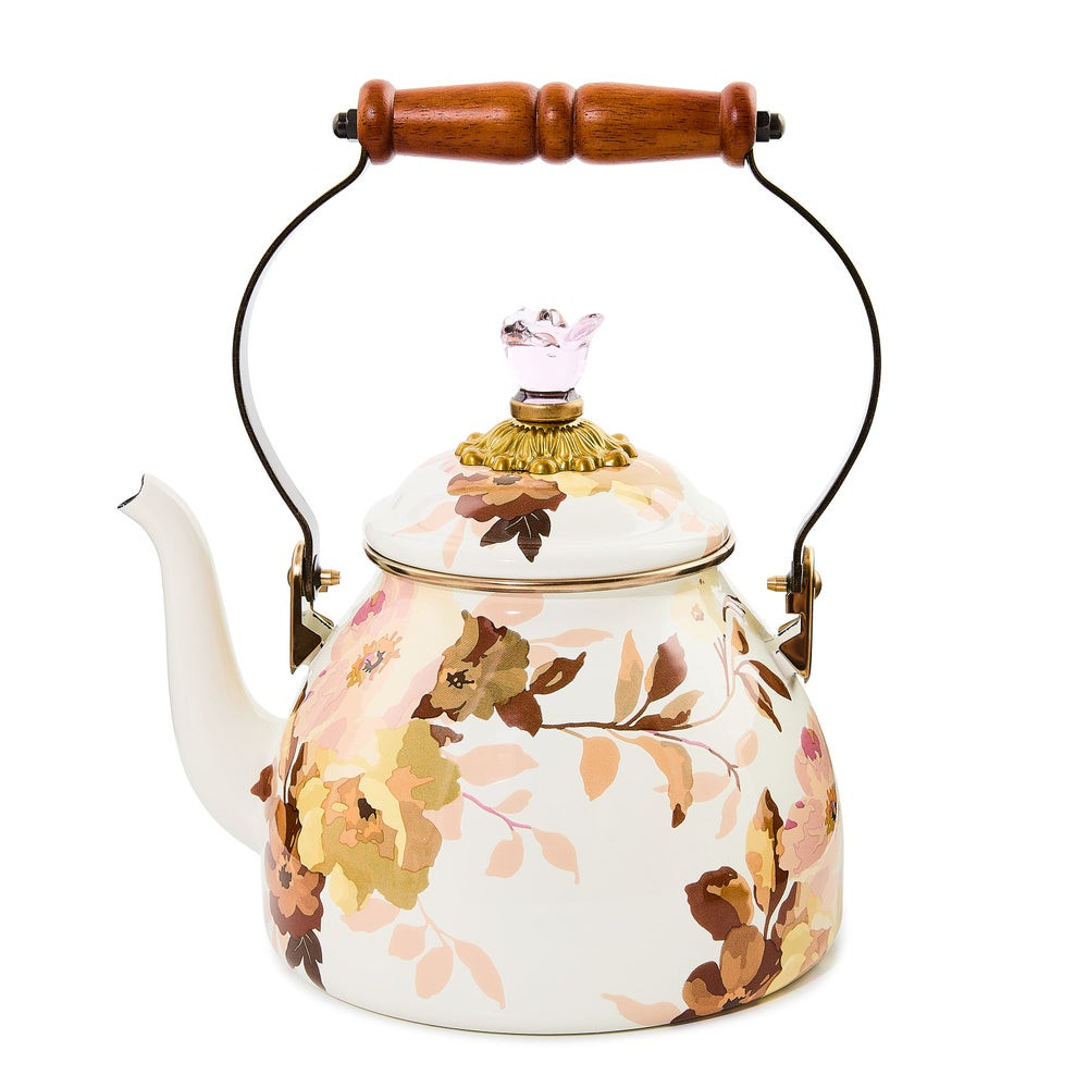 Wild Rose White 2 Quart Tea Kettle | MacKenzie-Childs