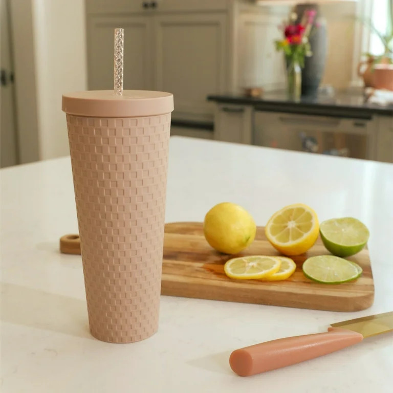 Just Feed Me by Jessie James Decker 4-Piece 26-Ounce Acrylic Textured Tumbler Set, Matte Mauve | Walmart (US)