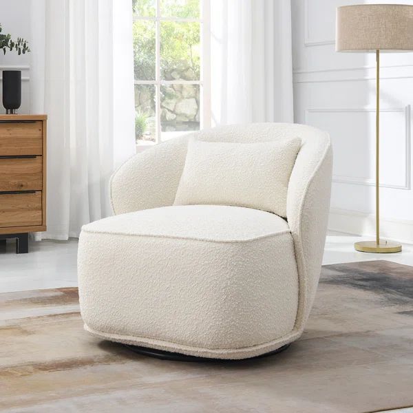Iyoni 33" Wide Boucle Upholstered Swivel Barrel Chair | Wayfair North America