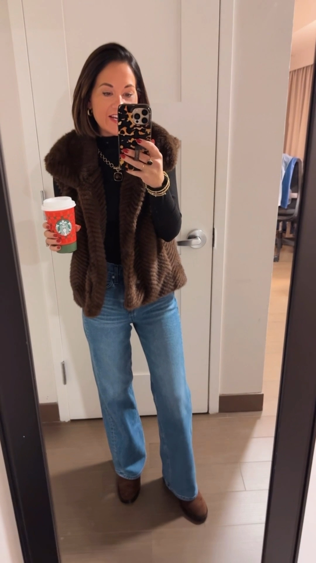 Second day in New York City and this is what I wore! My faux fur vest is sold out but linked similar options here! Wear a 25 short in the best selling AYR jeans 

#LTKSeasonal #LTKOver40 #LTKPetite