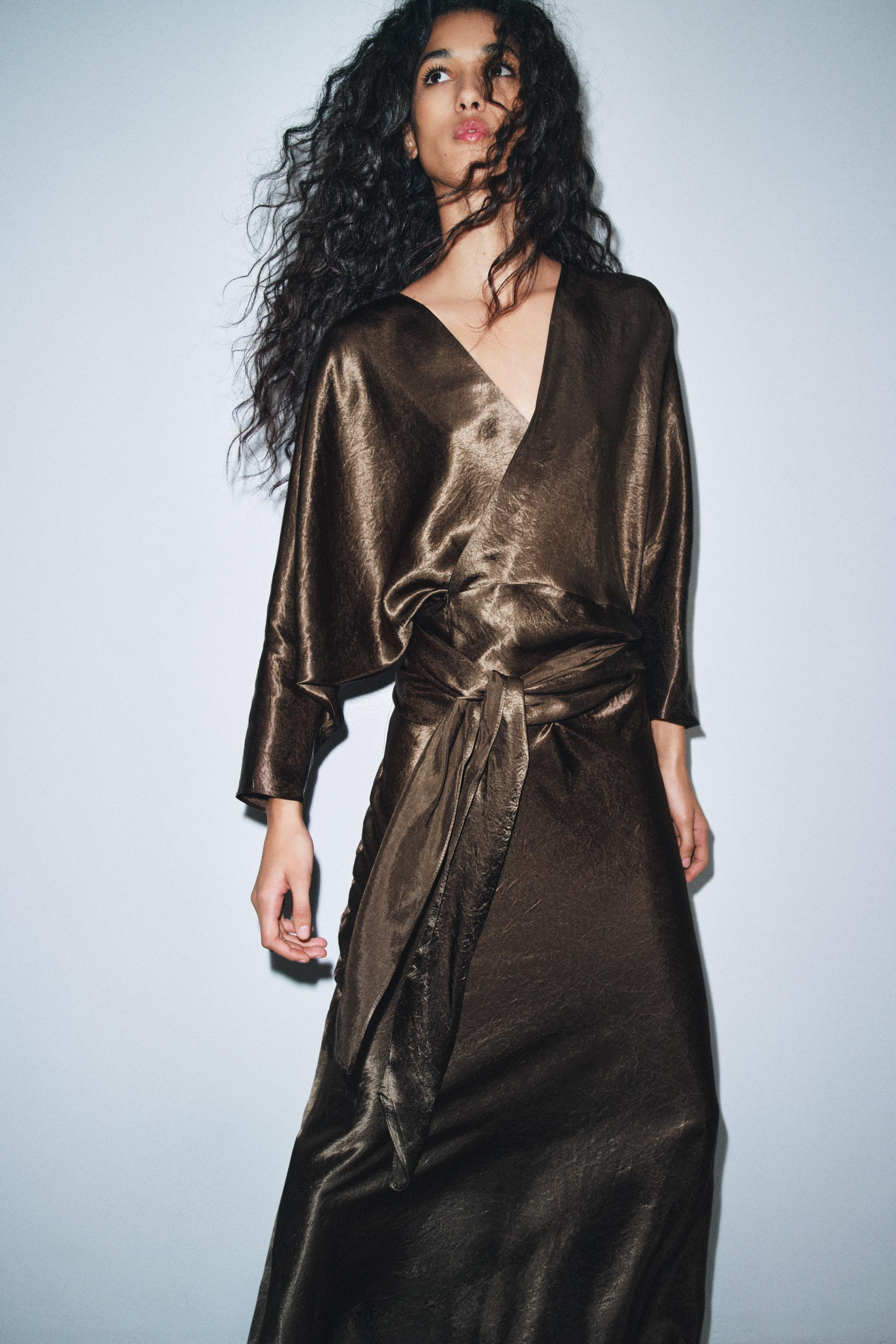 ZW COLLECTION SATIN EFFECT WRAP DRESS | Zara US