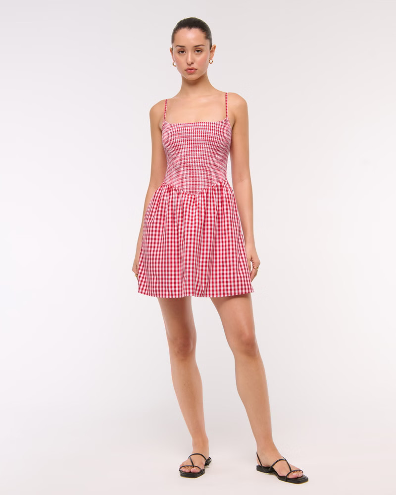 Dipped-Waist Smocked Mini Dress | Abercrombie & Fitch (US)