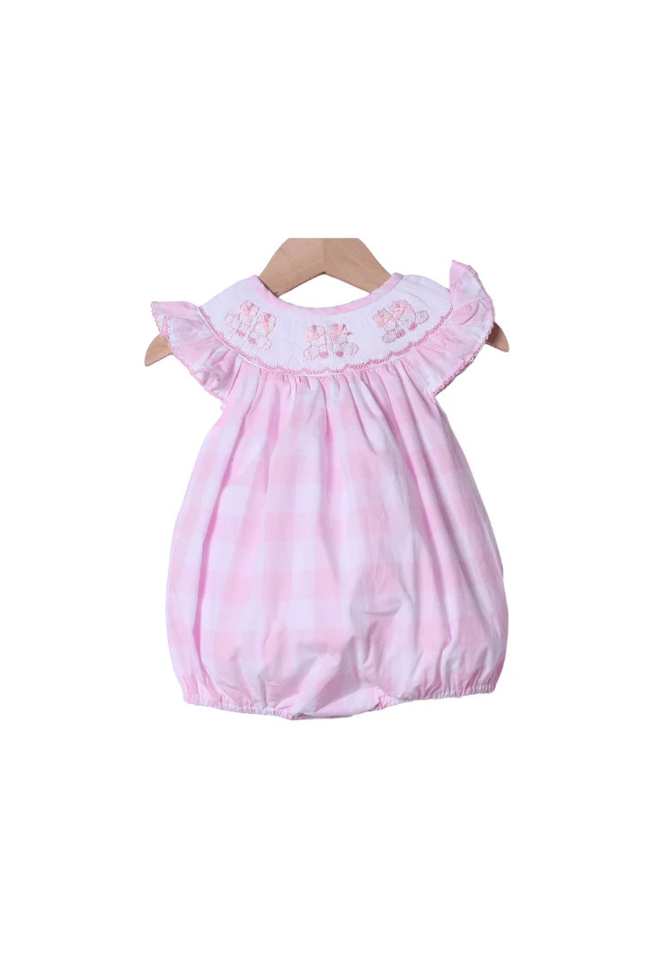 Smocked Pink Gingham Bow Boots Bubble | The Smocked Flamingo