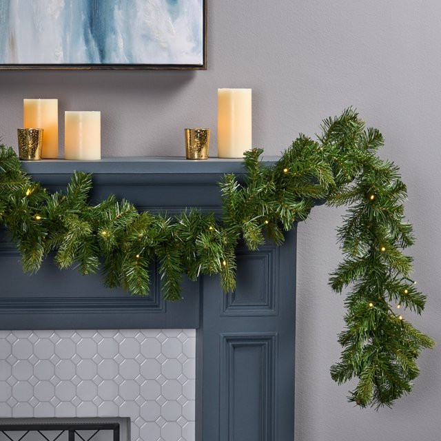 Noble House 9 Foot Artificial Mixed Spruce LED Christmas Garland, Green/Clear LED | Walmart (US)