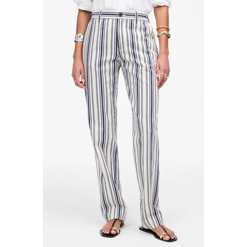 Madewell The Dean Stripe Easy Straight Leg Cotton & Linen Pants in Vintage Ivory at Nordstrom Rack, Size 32 | Nordstrom Rack