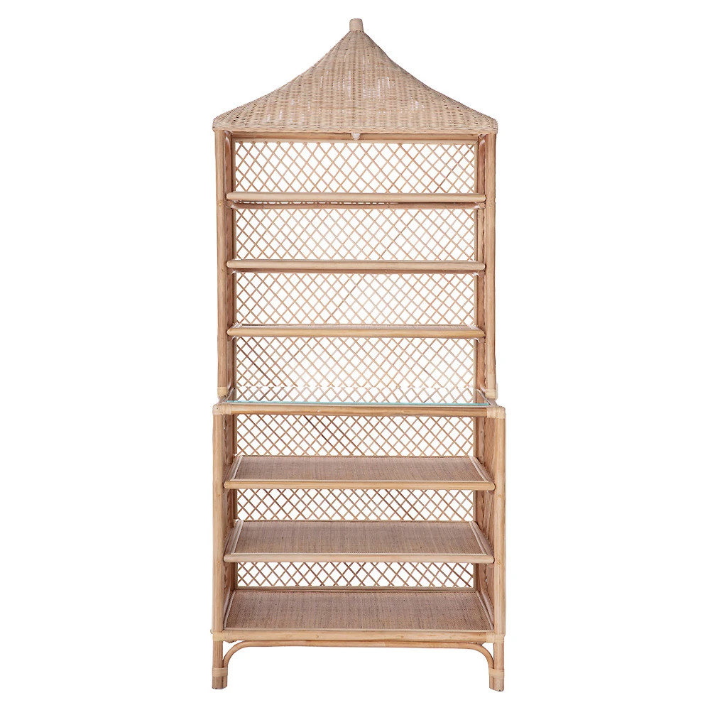Brenton Coastal Beach Natural Rattan Pagoda Etagere | Kathy Kuo Home